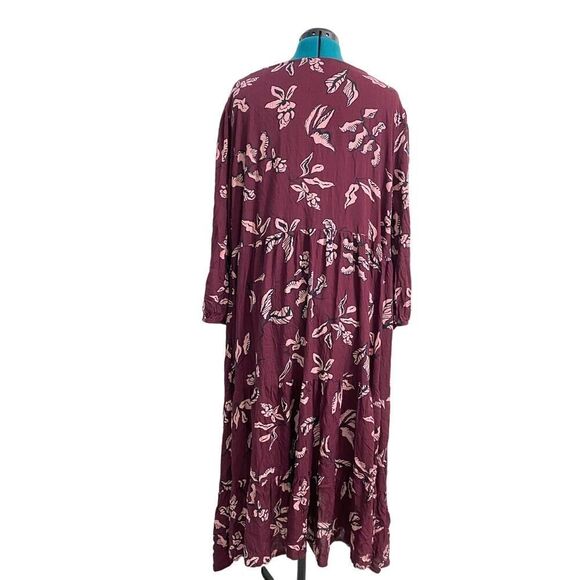 Sonoma 3/4 Sleeve Button Front Maxi Dress Plum Mauve Floral Plus Size 3X - Picture 6 of 12